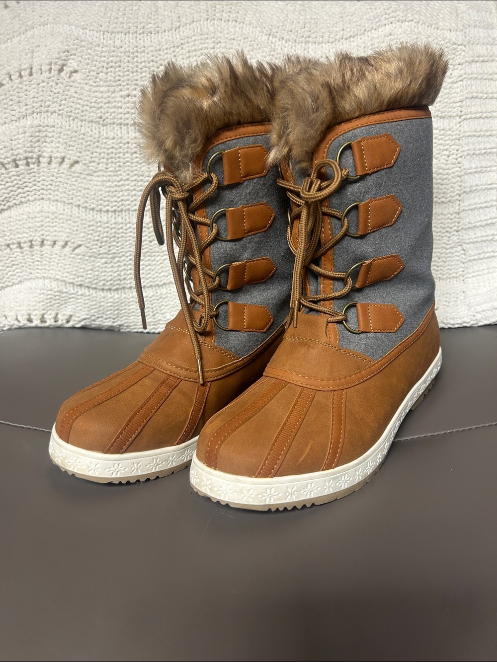 Women’s Faux Fur Winter Boots - Brown/Grey